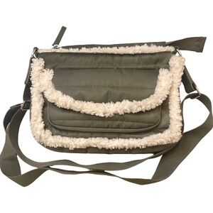 Aspen Shearling Trim Crossbody Bag - Olive Green & Cream